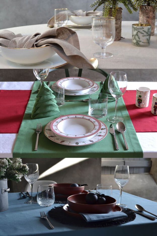 Nappe de Noël Cottona Damask Paisley blanc, Chemins de table et serviettes en coton vert et rouge de Noël.